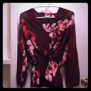 NY&C Eva Mendes Collection Red Floral Blouse